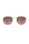 Ray Ban Hexagonal Flat In Gold & Brown Grey Gradient