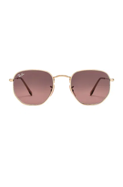 Ray Ban Hexagonal Flat In Gold & Brown Grey Gradient