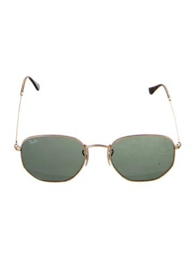 Pre-owned Ray Ban Hexagonal Flat Lenses Aviator Sunglasses In Gold