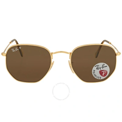 Ray Ban Hexagonal Flat Lenses Polarized Brown Unisex Sunglasses Rb3548n 001/57 51 In Brown / Gold