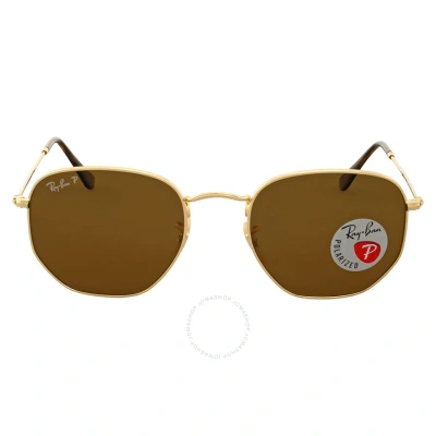 Ray Ban Hexagonal Flat Lenses Polarized Brown Unisex Sunglasses Rb3548n 001/57 54 In Brown / Gold