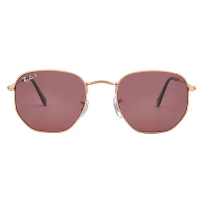 Ray Ban Hexagonal Flat Lenses Polarized Violet Irregular Unisex Sunglasses Rb3548n 9202af 51 In Gold