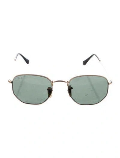 Pre-owned Ray Ban Hexagonal Flat Lenses Round Sunglasses In Gold