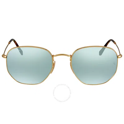 Ray Ban Hexagonal Flat Lenses Silver Flash Unisex Sunglasses Rb3548n 001/30 54 In Green