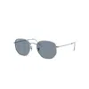 Ray Ban Sunglasses Unisex Hexagonal Flat Lenses - Silver Frame Blue Lenses Polarized 51-21 In Silver