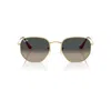 Ray Ban Hexagonal Flat Lenses Sunglasses Arista Gold Frame Grey Lenses 51-21 In Arista Gold