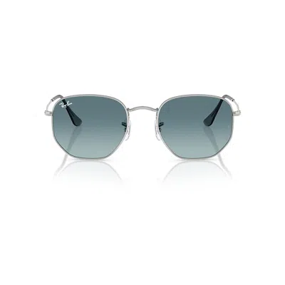 Ray Ban Hexagonal Flat Lenses Sunglasses Silver Frame Grey Lenses 51-21 In Blue Gradient Grey
