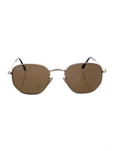 Pre-owned Ray Ban Hexagonal Flat Round Sunglasses In Gold