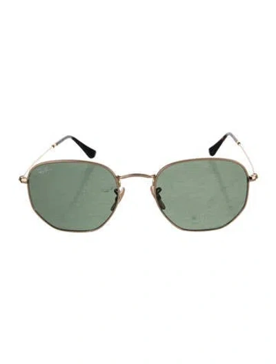 Pre-owned Ray Ban Hexagonal Flat Round Sunglasses In Gold