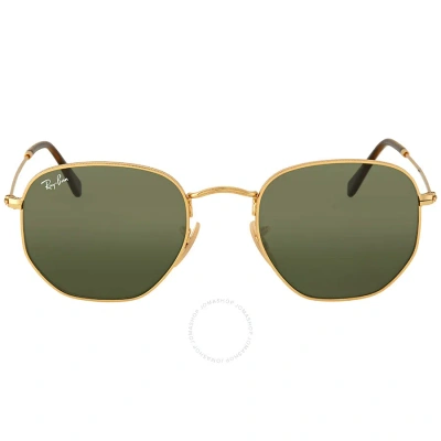 Ray Ban Hexagonal Green Classic G-15 Geometric Unisex Sunglasses Rb3548n 001 51 In Gold / Green