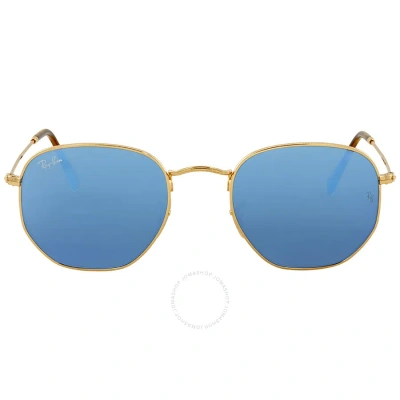 Ray Ban Hexagonal Flat Lenses Blue Mirror Unisex Sunglasses Rb3548n 001/9o 51 In Blue / Gold