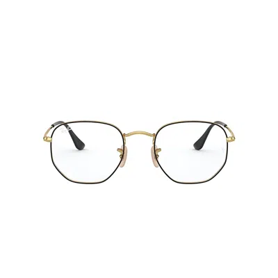 Ray Ban Hexagonal Optics Eyeglasses Gold Frame Clear Lenses 56-21 In White