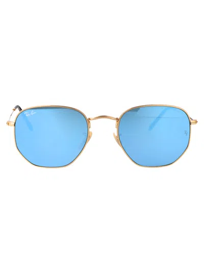 Ray Ban Hexagonal Sunglasses In 001/9o Gold