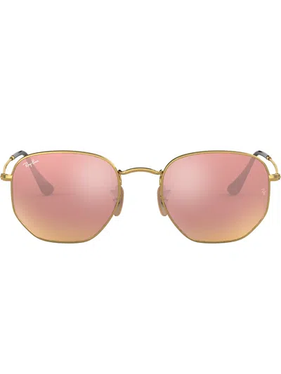 Ray Ban Hexagonal Flat Sunglasses In Gold