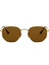 Ray Ban Hexagonal Flat Sunglasses In Gold
