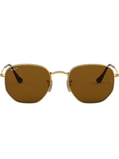 Ray Ban Hexagonal Flat Sunglasses In Gold