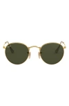 Ray Ban Icons 50mm Round Metal Sunglasses In Gold/ Green