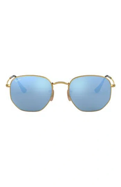 Ray Ban Ray-ban Icons 51mm Sunglasses In Gold/light Blue Flash