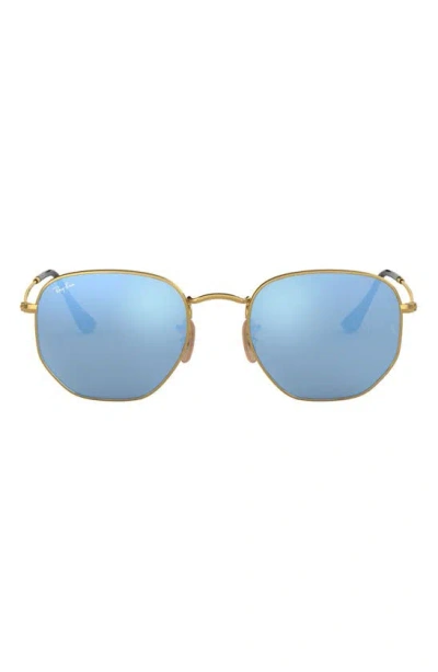 Ray Ban Icons 51mm Sunglasses In Gold/ Light Blue Flash