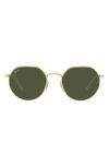 Ray Ban Jack 53mm Round Sunglasses In Legend Gold / Green