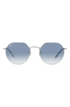 Ray Ban Ray-ban Jack 53mm Round Sunglasses In Silver/clear Gradient Blue