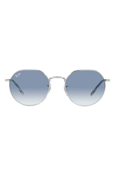 Ray Ban Ray-ban Jack 53mm Round Sunglasses In Silver/clear Gradient Blue