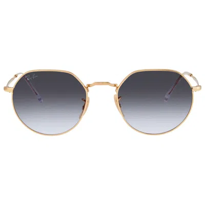 Ray Ban Jack Blue Gradient Gray Oval Unisex Sunglasses Rb3565 001/86 51 In Gold