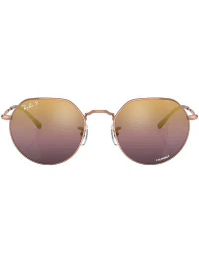 Ray Ban Jack Geometric-frame Sunglasses In Rose_gold_gold_red