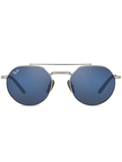 Ray Ban Jack Ii Titanium Sunglasses Silver Frame Blue Lenses 53-20