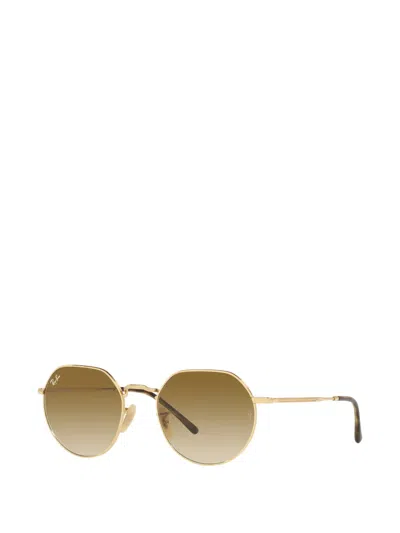 Ray Ban Rb3565 Jack Hexagonal-frame Gold-toned Metal Sunglasses In Gold Flash
