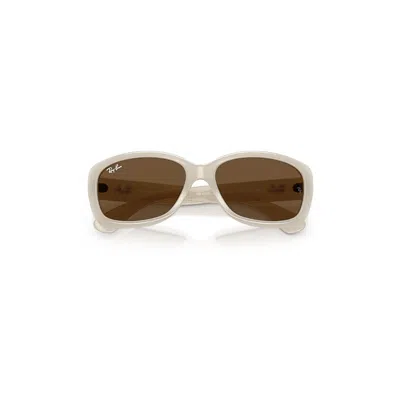 Ray Ban Jackie Ohh Sunglasses Opal Ivory Frame Brown Lenses 58-17 In White