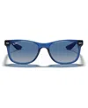 Ray-ban Jr . Kids Sunglasses, Rj9052s New Wayfarer (ages 11-13) In Transparent Blue,grey Gradient Dark Blue