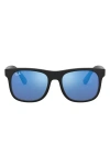 Ray Ban Ray-ban Junior 48mm Mirrored Square Sunglasses In Rubber Black/blue Mirror