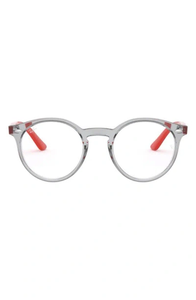 Ray Ban Kids' 44mm Round Optical Glasses In Trans Grey