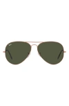 Ray Ban Aviator Rose Gold Sunglasses Rose Gold Frame Green Lenses 58-14 In Rotgold