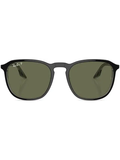 Ray Ban Logo-lettering Round-frame Sunglasses In Schwarz