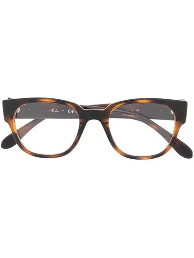 Ray Ban Logo-plaque Glasses In Brown