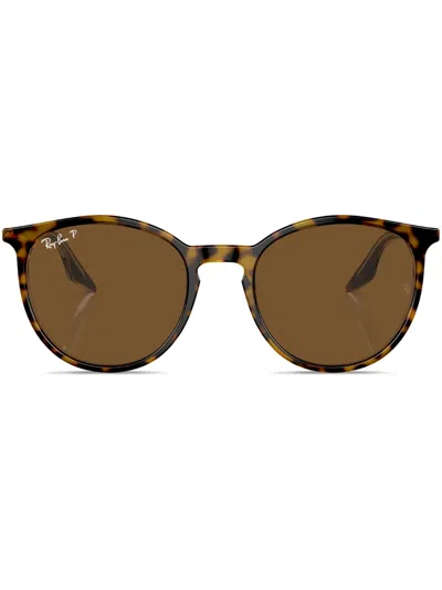 Ray Ban Logo-print Round-frame Sunglasses In Braun