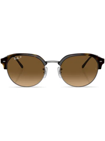 Ray Ban Logo-print Round-frame Sunglasses In Braun