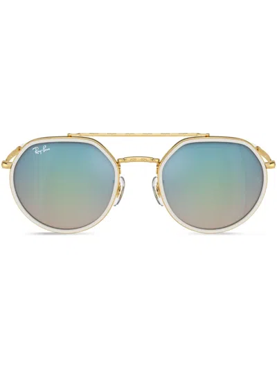 Ray Ban Runde Sonnenbrille Mit Logo-print In Gold
