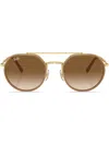 Ray Ban Logo-print Round-frame Sunglasses In Gold