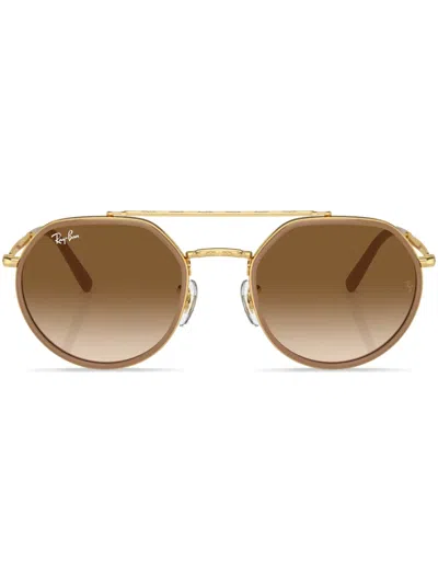 Ray Ban Logo-print Round-frame Sunglasses In Gold
