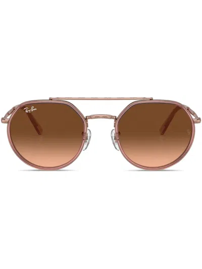 Ray Ban Logo-print Round-frame Sunglasses In Rosa
