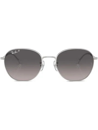 Ray Ban Logo-print Round-frame Sunglasses In Silber