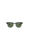 Ray Ban Clubmaster Metal Sunglasses Black Frame Green Lenses Polarized 51-21 In Green