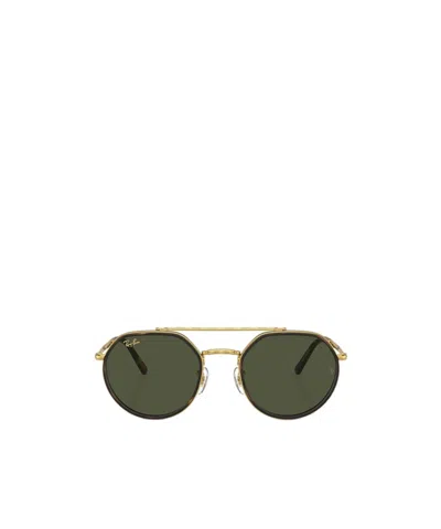 Ray Ban Logo-print Round-frame Sunglasses In Gold