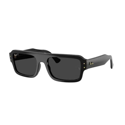 Ray Ban Lukas Bio-based Polarized Black Rectangular Unisex Sunglasses Rb4454 667748 53