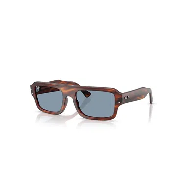 Ray Ban Sunglasses Unisex Lukas Bio-based - Striped Havana Frame Blue Lenses 56-20 In Havana Gestreift