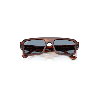 Ray Ban Lukas Bio-based Sunglasses Striped Havana Frame Blue Lenses 53-20 In Brown
