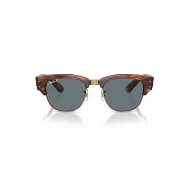 Ray Ban Mega Clubmaster Sunglasses Striped Havana Frame Blue Lenses Polarized 53-21